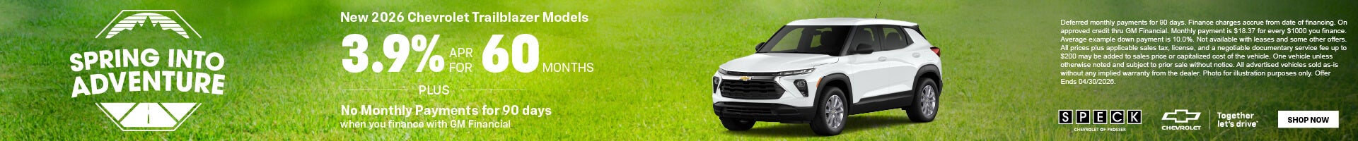 3.9 apr for 60 months chevy trailblazer models