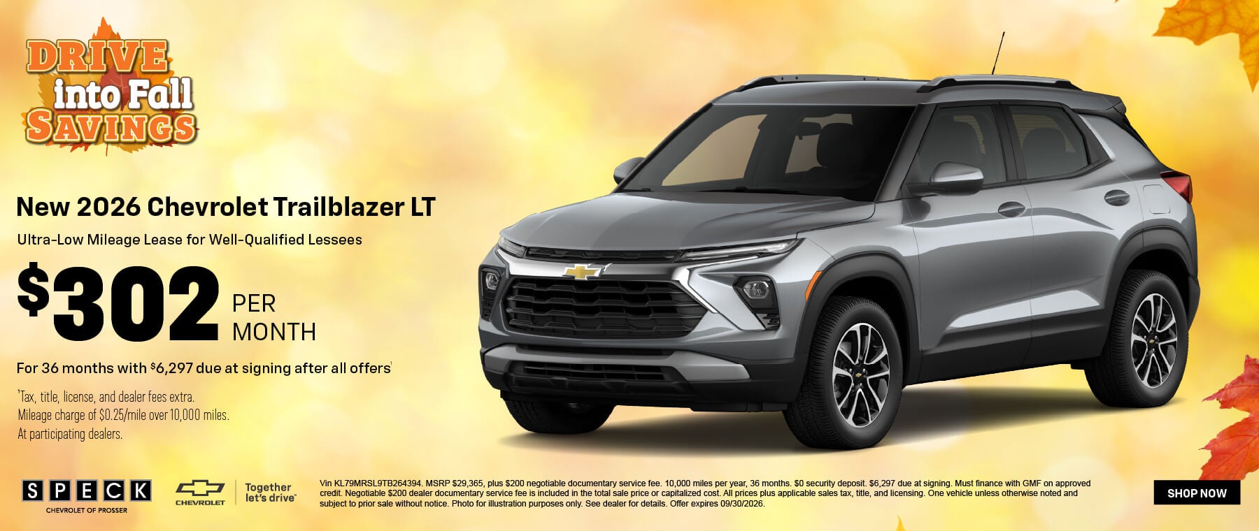 302 per month lease chevy trailblazer